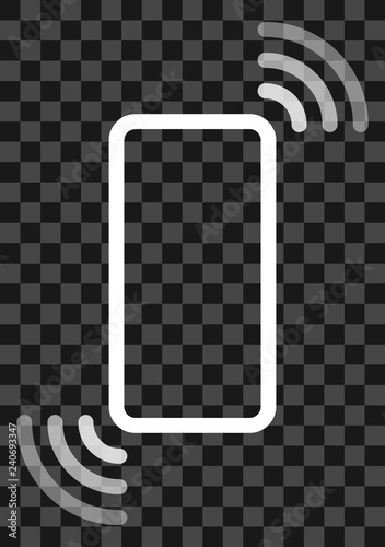 Smartphone with waves symbol icon - white transparent simple flat - vector