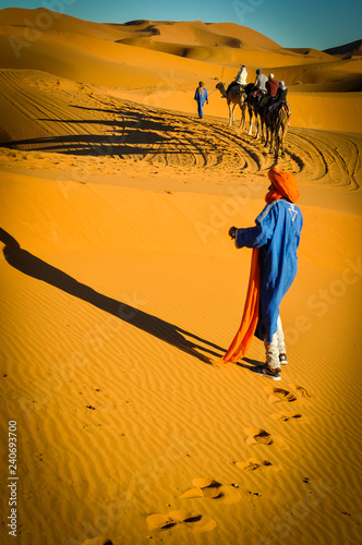 guided camel caravan in the sahara desert