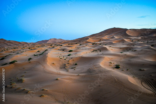 Night falling in sahara sand dunes
