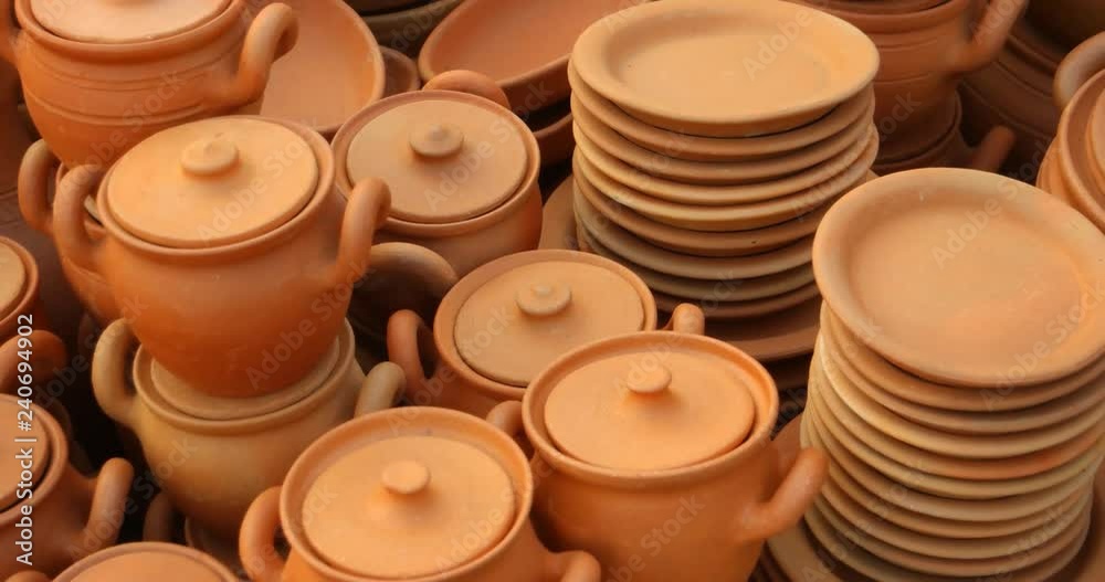 Terra Cotta Pots and Plates at Market in Georgian Republic Terra Cotta Pots and Plates at Market in Georgian Republic