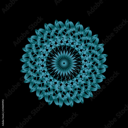 Abstract spirograph art   parabolic curve of line in circle form illustration. Vector image.Round pattern color on black background.