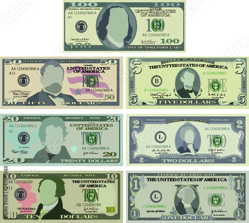 US dollar banknote set