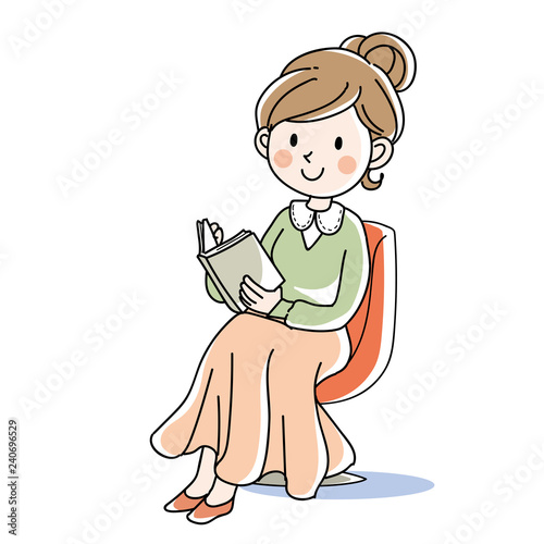 座って本を読む・女性