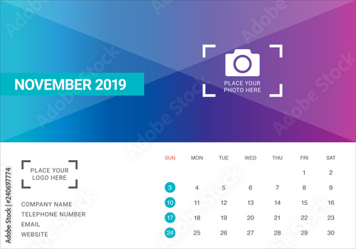 November 2019 desk calendar vector illustration