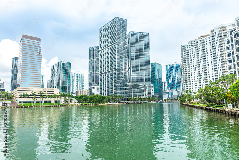 The Miami downtown skyline architecture and reflections