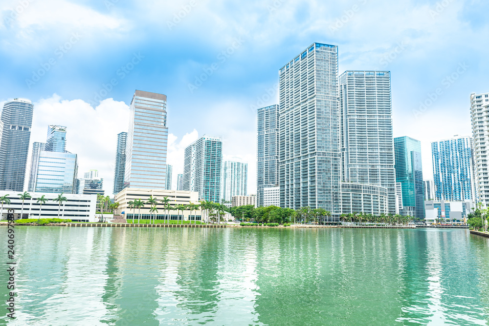 Fototapeta premium The Miami downtown skyline architecture and reflections
