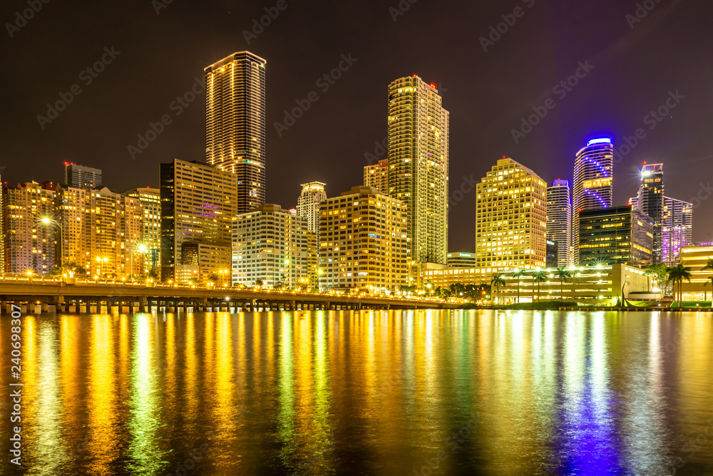 Fototapeta premium The night view of Miami downtown buildings