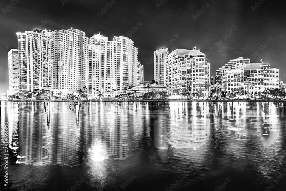 Night view of Brickel Key buildings in Miami