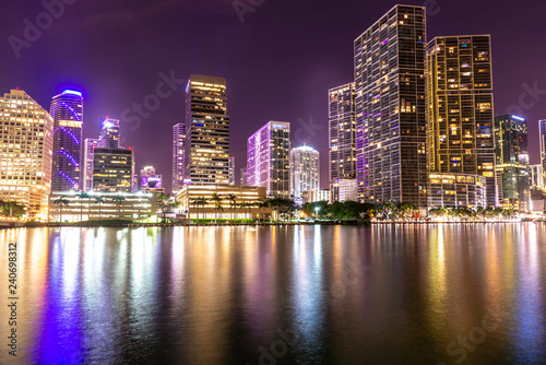Miami downtown skyline under bright night lights