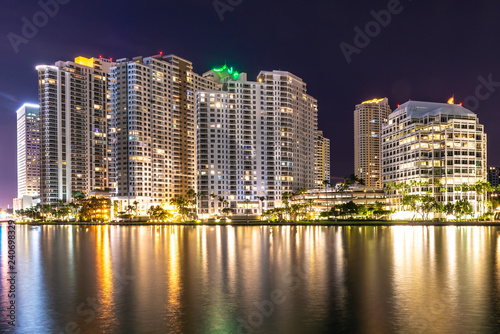 Night view of Brickel Key buildings in Miami