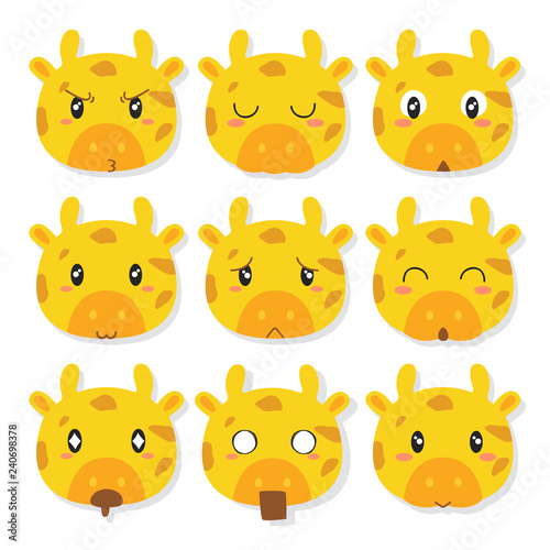 Fototapeta Naklejka Na Ścianę i Meble -  cute giraffe with funny expressions vector set. Giraffe emoticons vector set