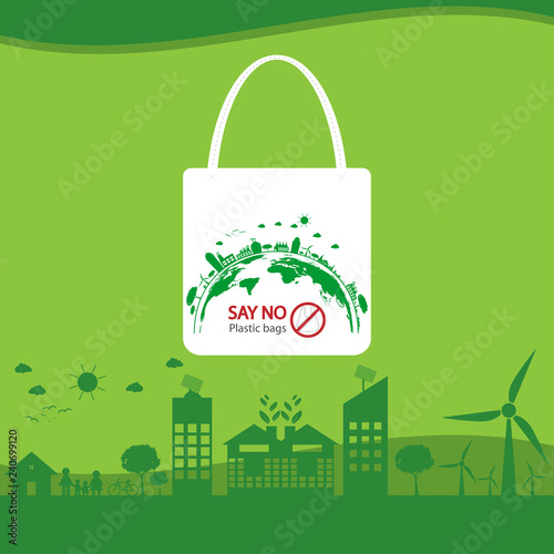 Ecology concept,eco-friendly fabric bag ideas.Vector illustration
