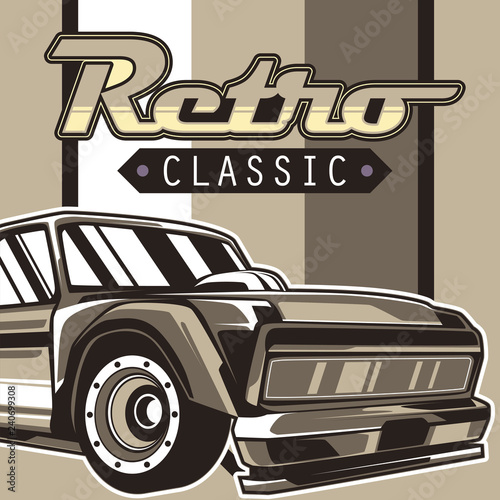 Muscle car retro 70s vector poster - Vector 