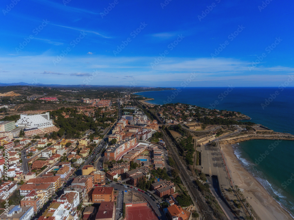 Aerial view of Tarragona city and the beach. Catalonia, Spain