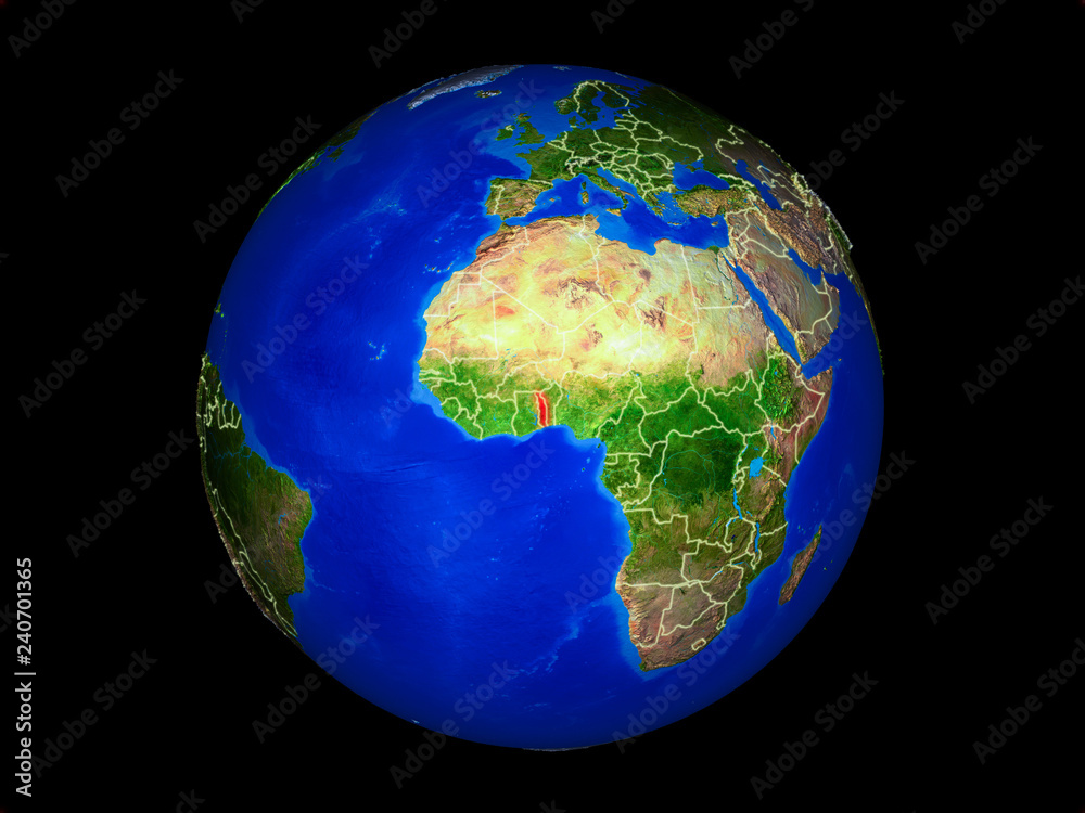 Togo on planet planet Earth with country borders. Extremely detailed planet surface.