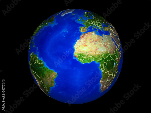 Guinea-Bissau on planet planet Earth with country borders. Extremely detailed planet surface.