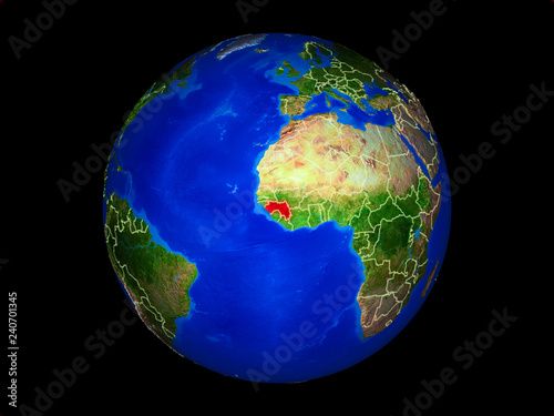 Guinea on planet planet Earth with country borders. Extremely detailed planet surface.