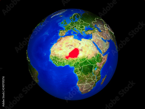 Niger on planet planet Earth with country borders. Extremely detailed planet surface.