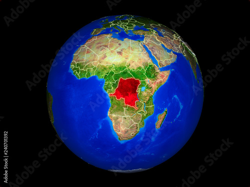 Dem Rep of Congo on planet planet Earth with country borders. Extremely detailed planet surface.