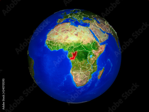 Congo on planet planet Earth with country borders. Extremely detailed planet surface.