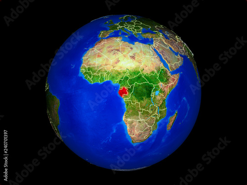 Gabon on planet planet Earth with country borders. Extremely detailed planet surface.