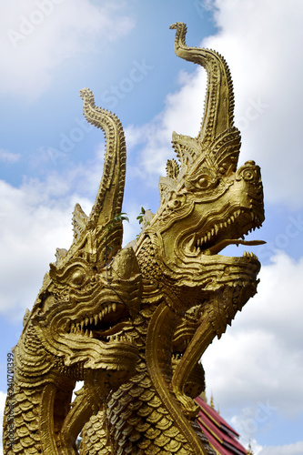 Thai dragon or serpent statue In Thai temple on sunshine background  Thailand