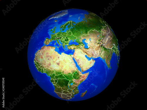 Israel on planet planet Earth with country borders. Extremely detailed planet surface.