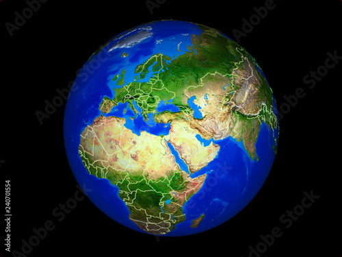 Lebanon on planet planet Earth with country borders. Extremely detailed planet surface.