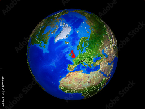 United Kingdom on planet planet Earth with country borders. Extremely detailed planet surface.