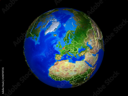 Belgium on planet planet Earth with country borders. Extremely detailed planet surface.