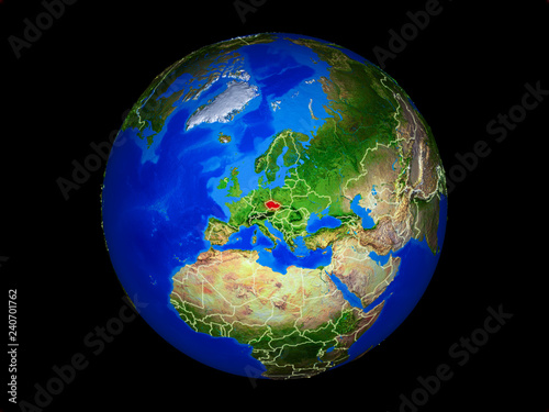 Czech republic on planet planet Earth with country borders. Extremely detailed planet surface.