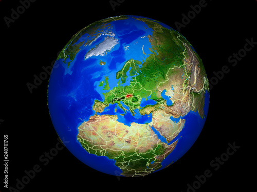 Slovakia on planet planet Earth with country borders. Extremely detailed planet surface.