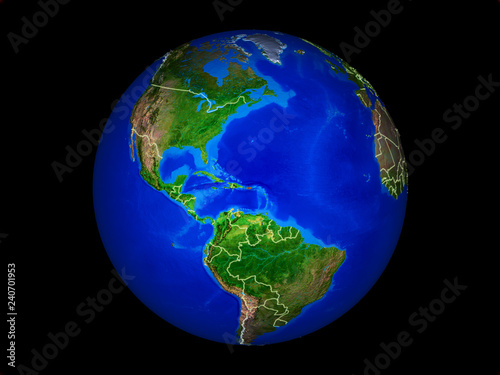 Puerto Rico on planet planet Earth with country borders. Extremely detailed planet surface.