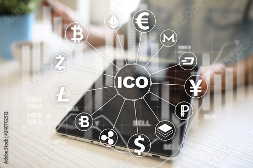 ICO - Initial Coin Offering. Cryptocurrency, FINTECH, Financial market and trading. Investment. Business and Technology concept.