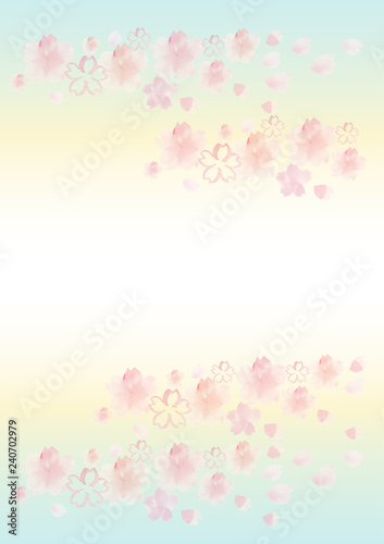 桜 水彩 手描き 背景 ブルーイエロー