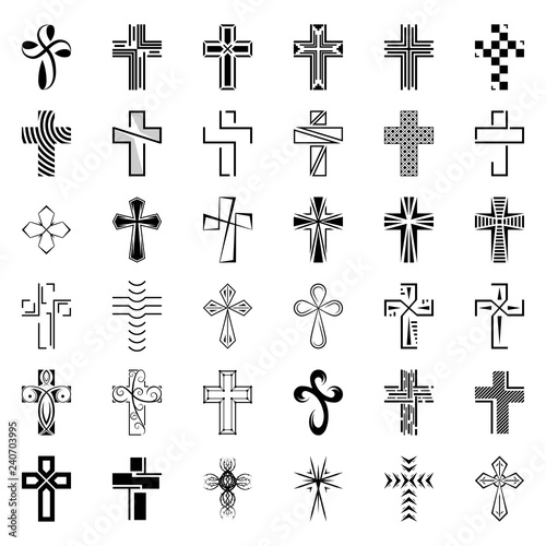 set of icons cross. black christian cross.