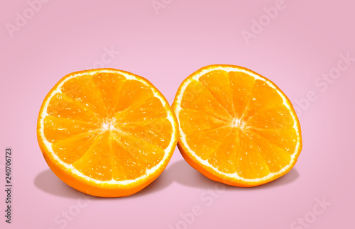 orange half sliced isolate on pink background