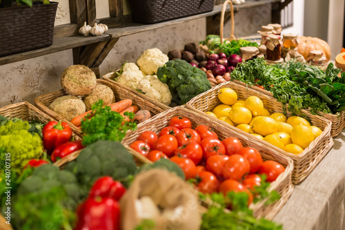  fresh assortment of vegetables and fruits to the farm market