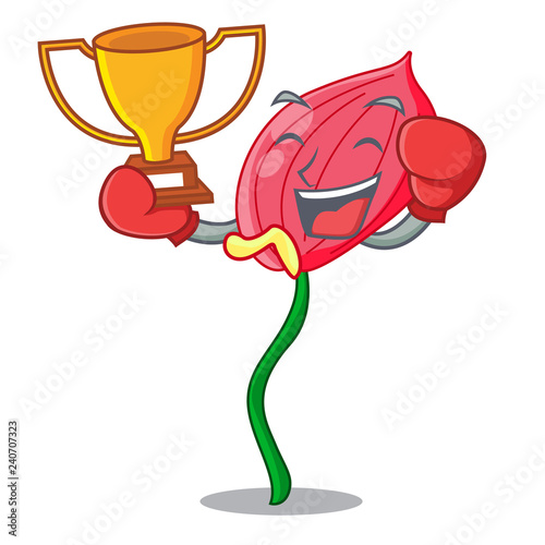 Boxing winner pink anthurium flowers in character funny
