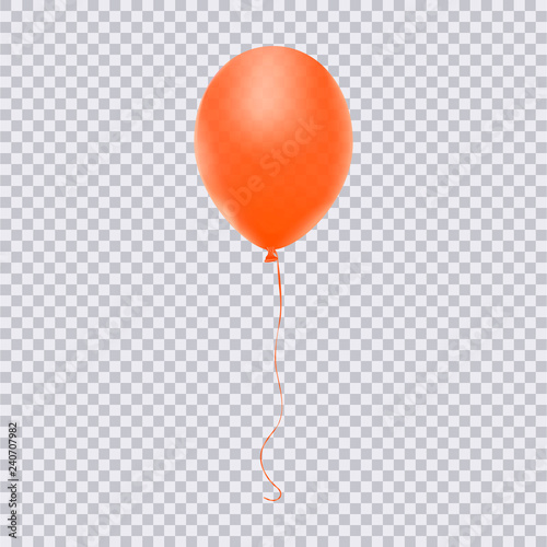 Realistic orange balloon isolated on transparent background. Vector illustration