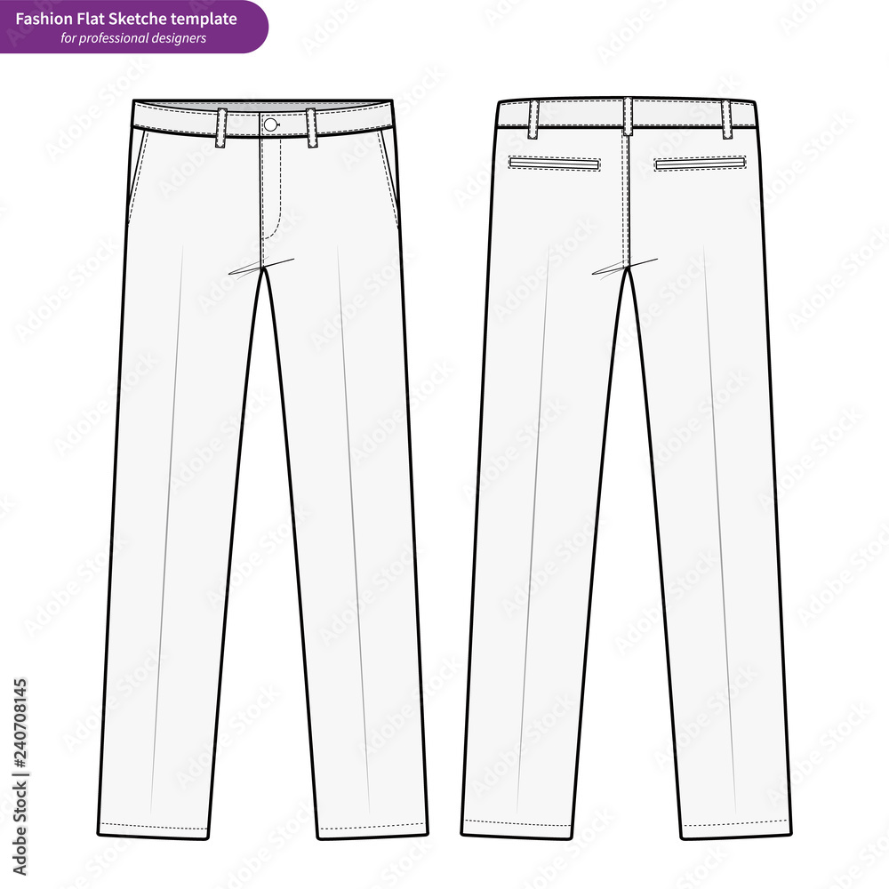 PANTS FORMAL TROUSERS Fashion flat technical drawing vector template ...