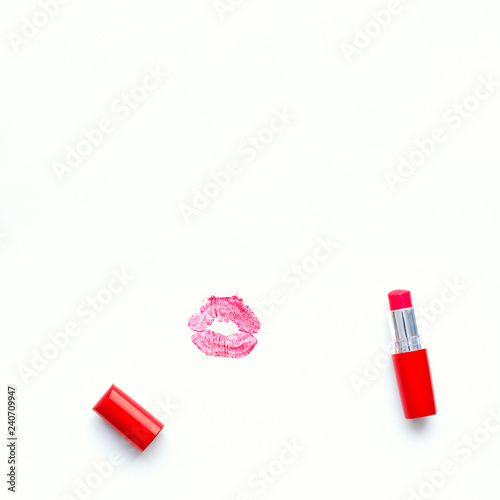 lipstick mark left by lips on white background
