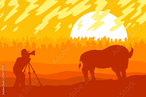 Wildlife, nature photographer flat vector illustration