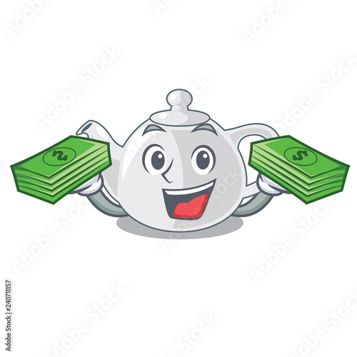 With money porcelain teapot in table a character