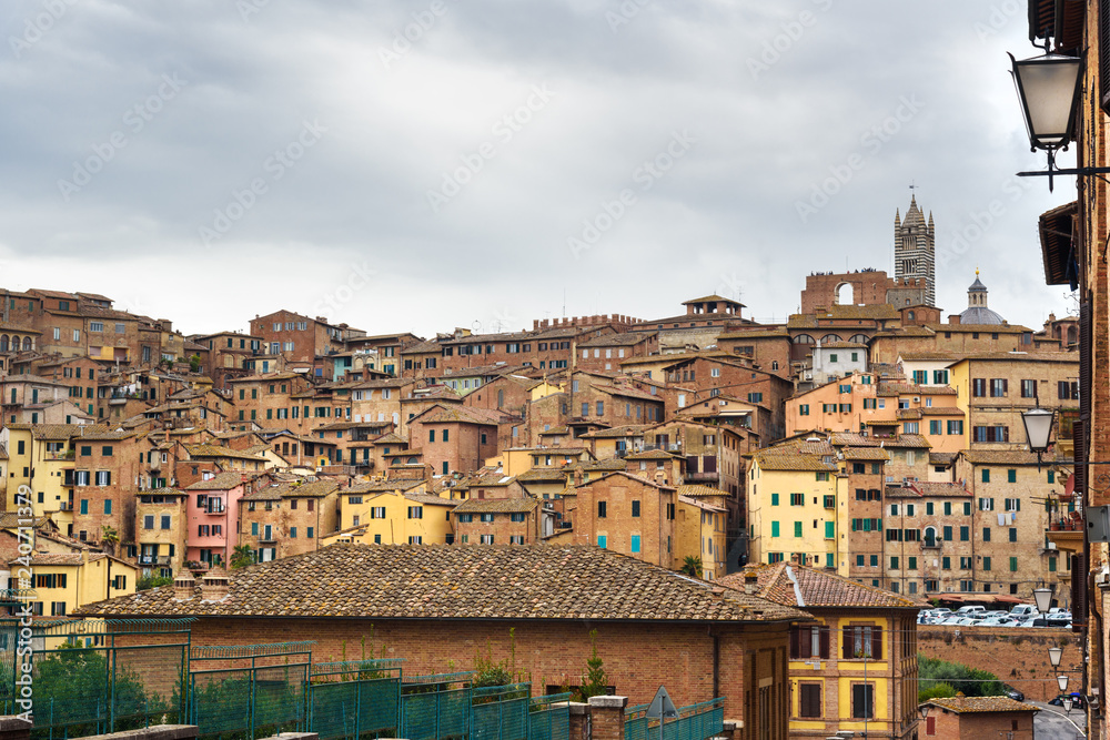 View on Siena city from street Via del Sole. Italy