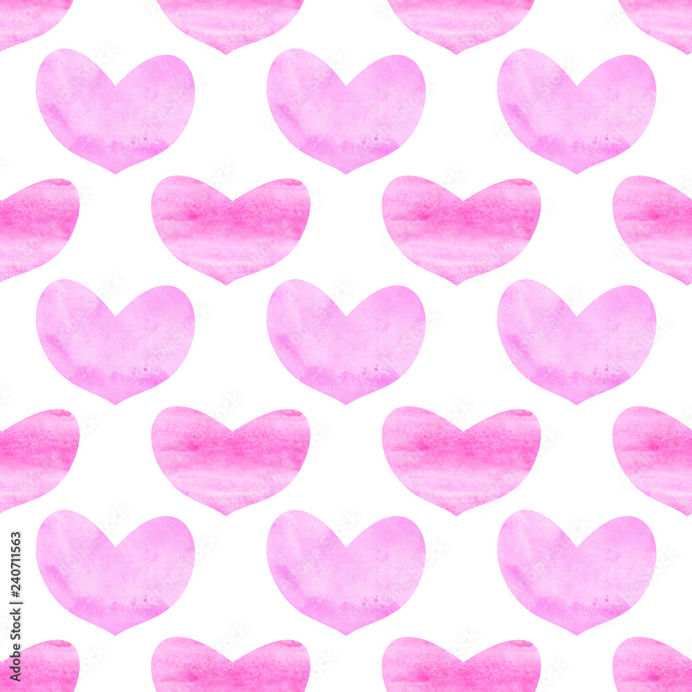 Soft pink purple hearts seamless pattern Watercolor Valentine;s day background