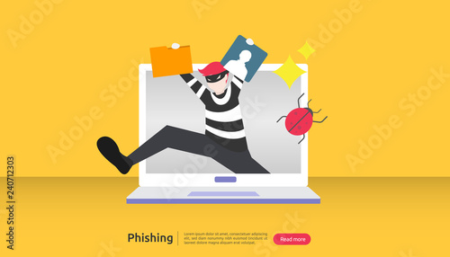 internet security concept with tiny people character. password phishing attack. stealing personal data. web landing page, banner, presentation, social, and print media template. Vector illustration