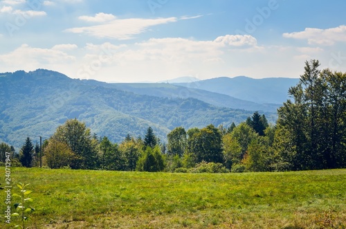 Beautiful mountain landscape. Glade in the mountains in a summer scenery.