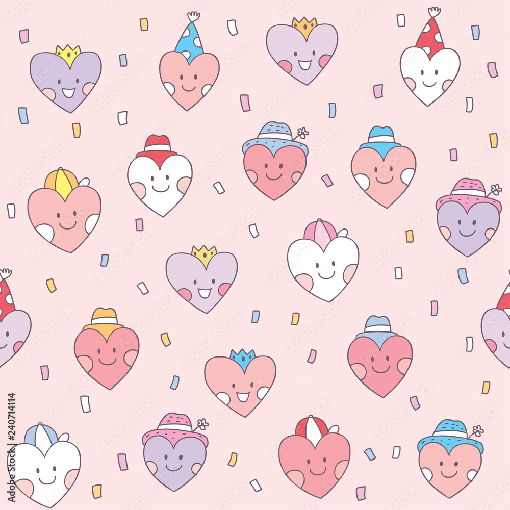 Cartoon cute Valentines day heart and love seamless pattern vector.