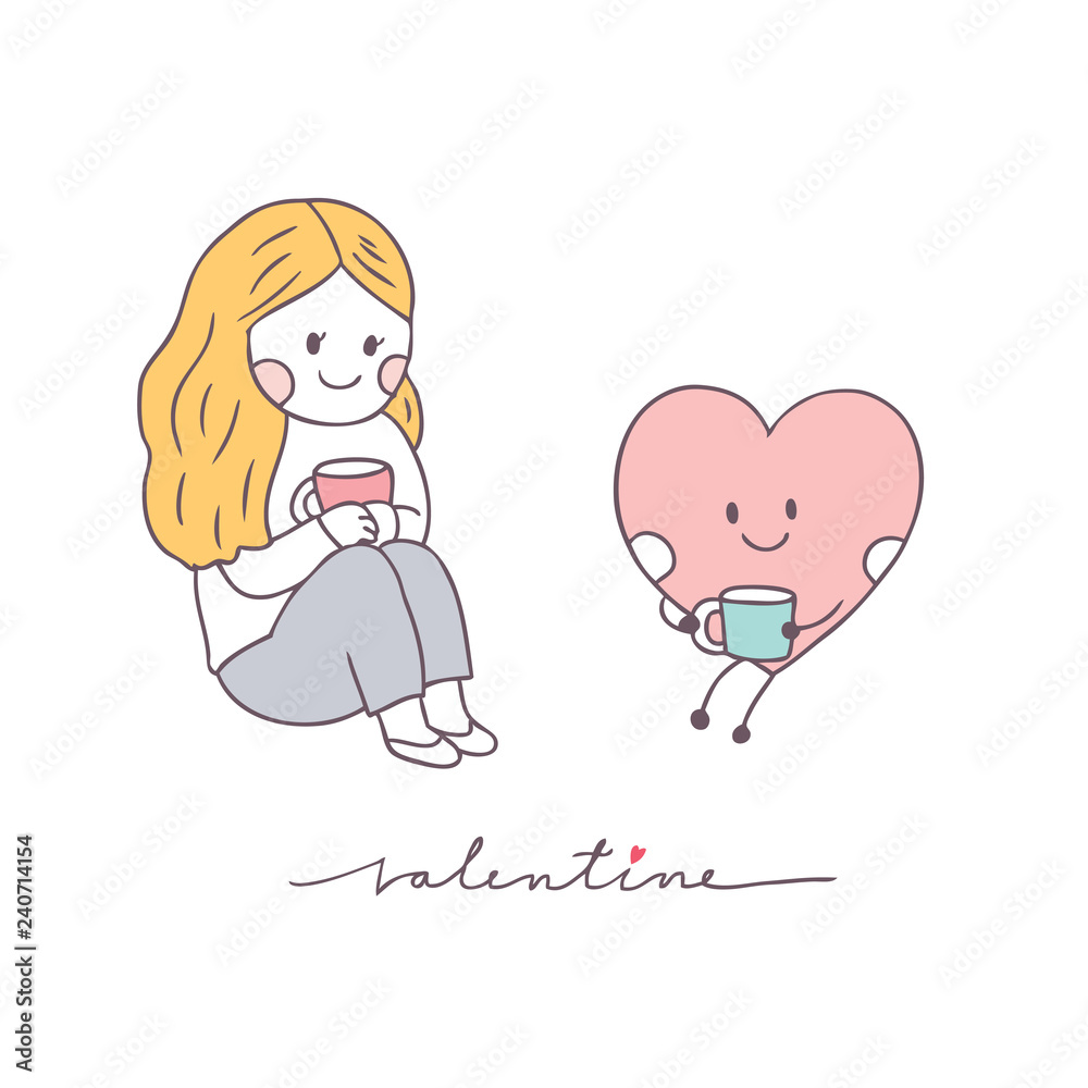 Cartoon cute Valentines day woman and love vector. Cartoon cute Valentines day woman and love vector.